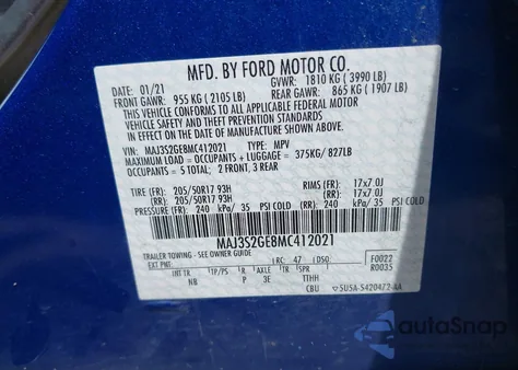 2021 Ford Ecosport Se from USA, damaged, VIN MAJ3S2GE8MC412021